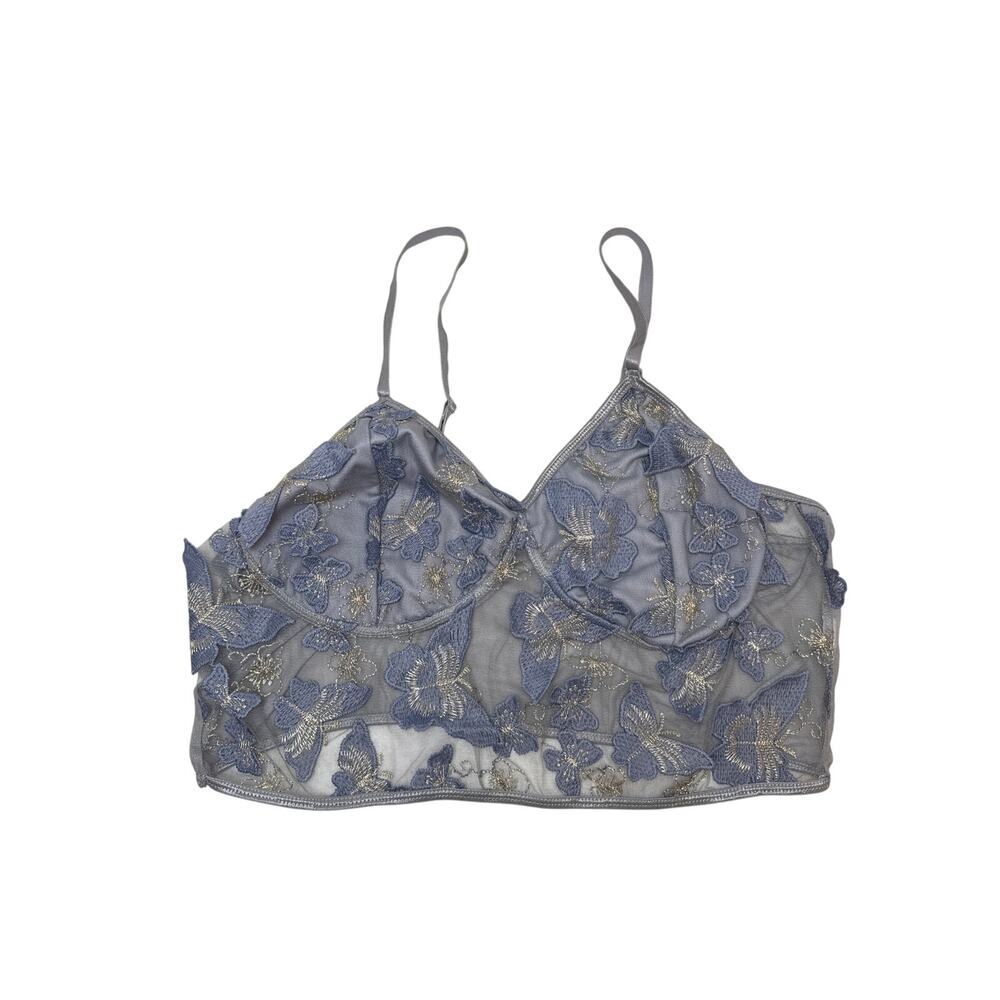 Blue Gray Silver Mesh Butterfly Appliqué Fairy Bralette 3XL